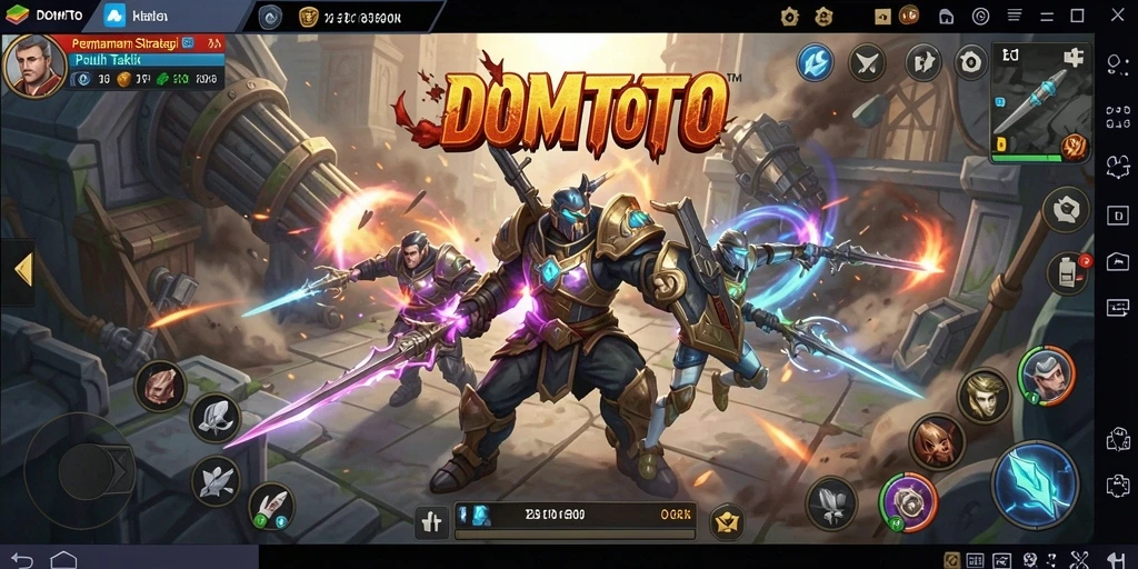 Screenshot DOMTOTO menunjukkan gameplay strategi yang dinamis.