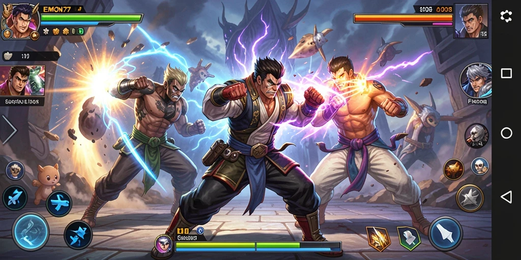 Gameplay seru dengan karakter bertarung epik di EMON77.
