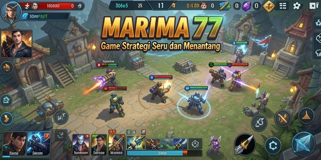 Tangkapan layar gameplay MARIMA77 menampilkan pertempuran strategis yang mendebarkan.